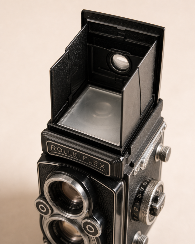 Rolleiflex waist-level finder and focusing screen — In Use Since collection study